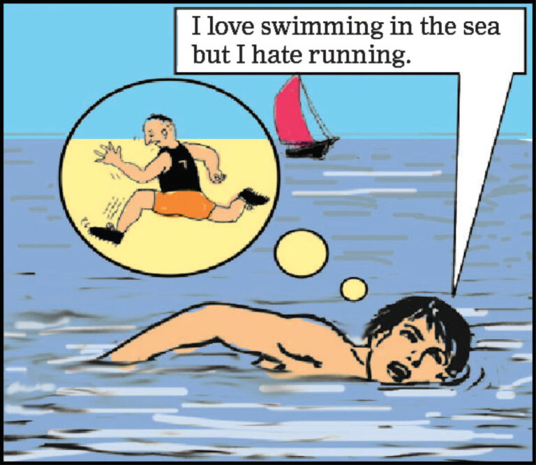 I love swimming in the sea but I hate running.
